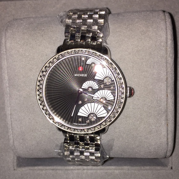 New Michele diamond watch silver black authentic